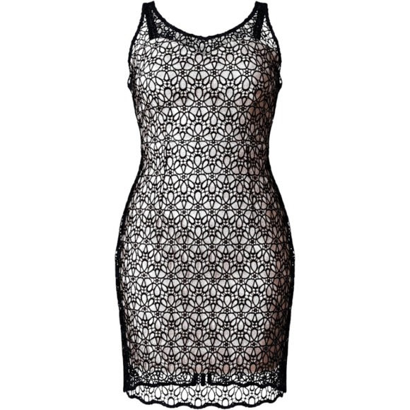 Ann Taylor Dresses & Skirts - Ann Taylor Petite Black Lace Overlay Sheath Dress Champagne Lining 0P Sleeveless